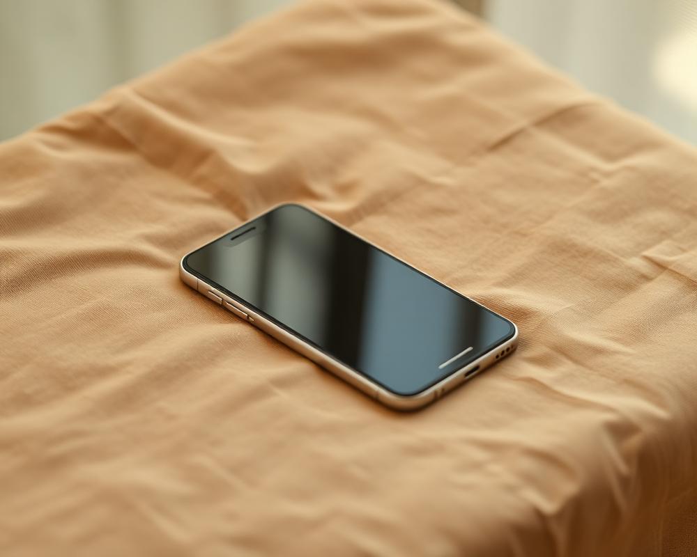 Smartphone auf warmem Leinenstoff